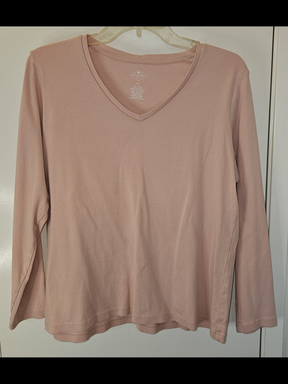 3 St. John's Bay W's Long Sleeve V-Neck Tops BUNDLE:Blush, Light Seafoam, White